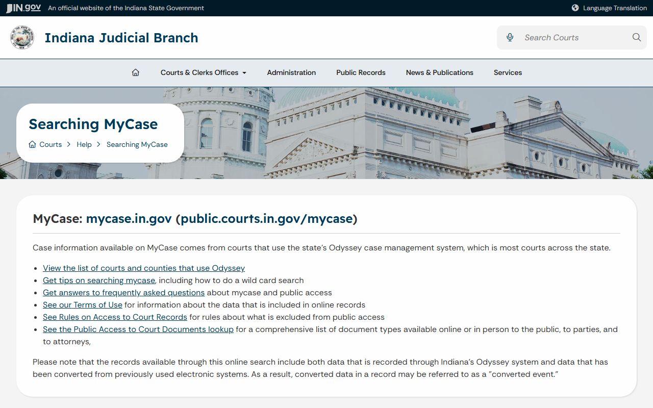 Johnson County court records after arrest MyCase help page