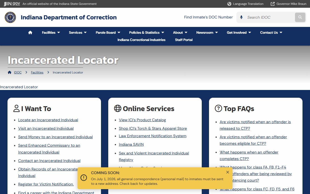 Johnson County inmate population IDOC offender locator page