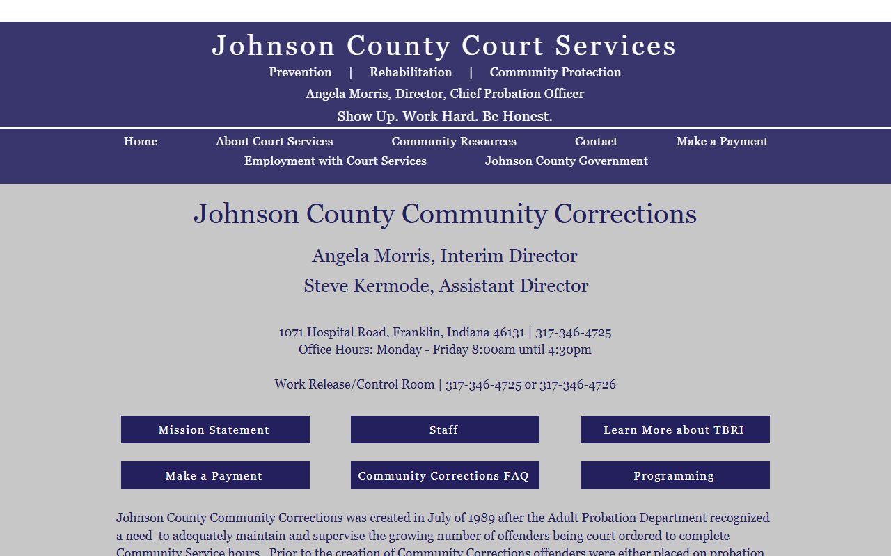 Johnson County Community Corrections Residential Work Release Center Court Services page